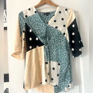 Skies are Blue Polka Dot Floral Knot Blouse Small